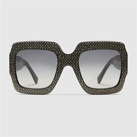 gucci follow oversize square-frame rhinestone sunglasses|authentic female Gucci sunglasses.